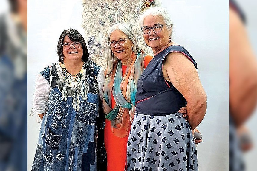 Textile artists Belinda Whitehouse, Mieke den Otter and Dorothy Walsh.