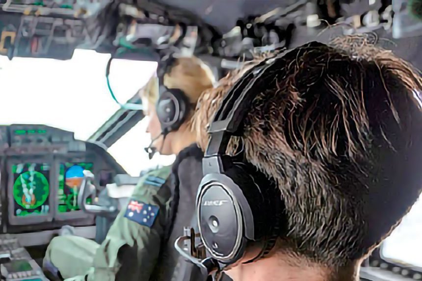 COMING: Royal New Zealand Air Force officer, Flying Officer Ben Pickering travels on board a RAAF C-27J Spartan to asses remote airfields affected by Tropical Cyclone Gabrielle.