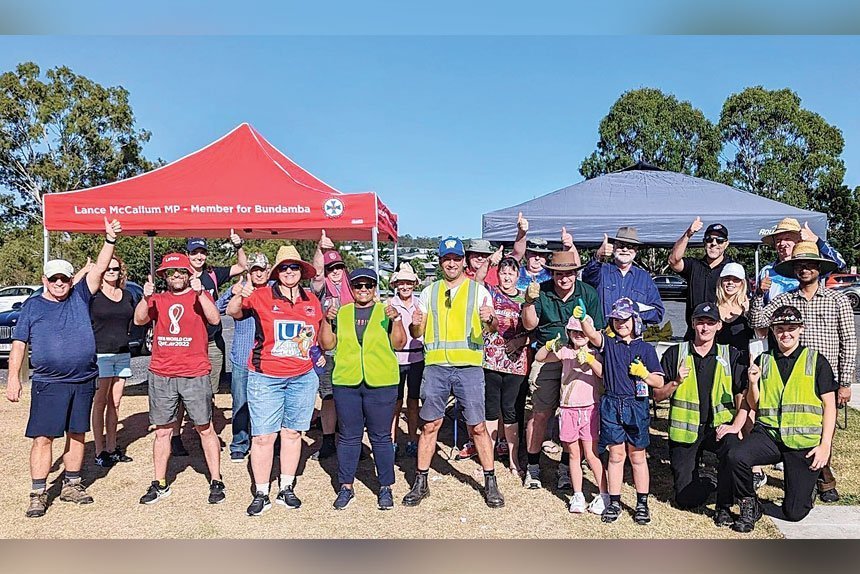 JOB WELL DONE: The big rubbish collection team at Redbank did a great job in their area. They were helped by Mayor Harding and State Member Lance McCallum.