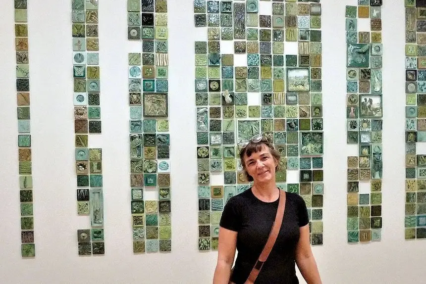 Artist Jane Du Rand in front of one of her installations