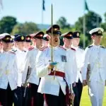 WELCOME TO THE FORCES: Officer Cadet Harry Bates of Alpha Squadron leads his squadron in the quick march component of the 2023 ADFA CDF Parade.