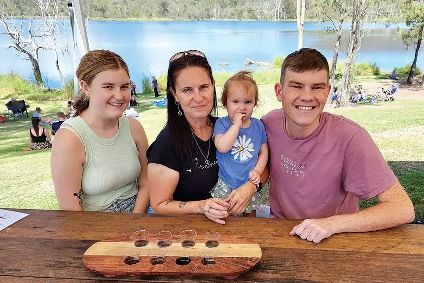 PERFECT PICNIC: Ipswich’s Jessica, Amanda and Joshua Price with young Lilly enjoyed a wine tasting experience when they stopped off at the Overflow Wine Estate.