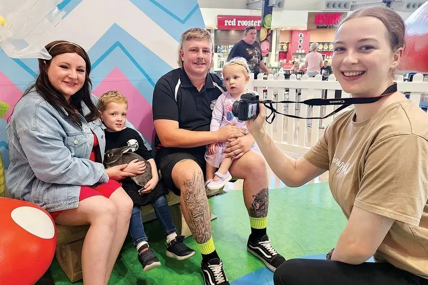 Getting an Easter photo at Riverlink Shopping Centre were Danielle, Austin, Braydon and Amber Charters from One Mile. Photographer Grace Jen took the snap.