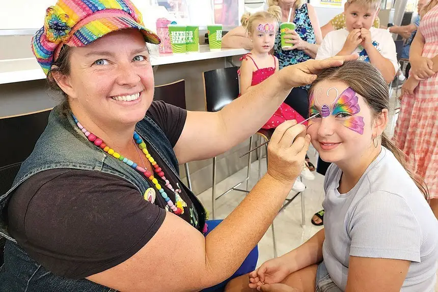 Lexi Parker from Springfield Lakes enjoyed the face painting opportunity at Riverlink with Suzie Dick.