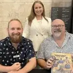 Arthur J. E. Miller with illustrators Lawrey Goodrick and Glen Smith at the launch of ‘Remember Triple Zero Heroes’