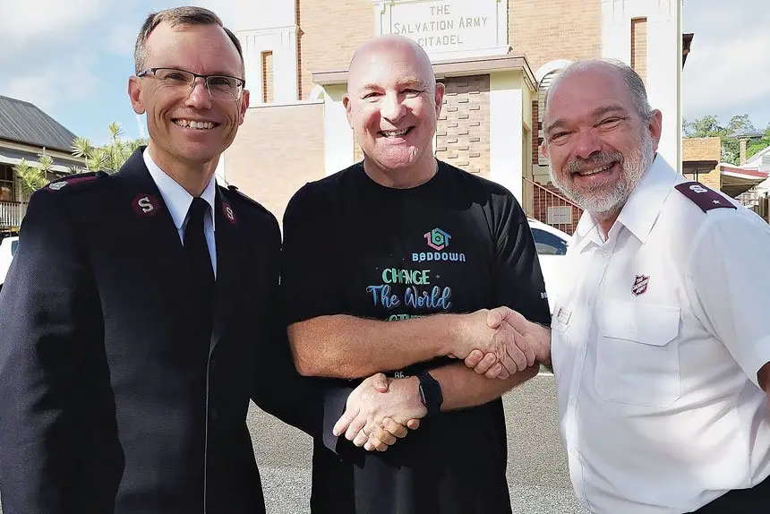 WELCOME FUNDS: Ipswich Salvation Army leaders Major Leith Greenaway and Lt Ashley Biermann with iNcommunity’s Norm McGillivray were “more than grateful” when donations of $37,700 landed in their bank accounts this week. The money came from the dispersal of a community fund set up more than a decade ago by former mayor Paul Pisasale.