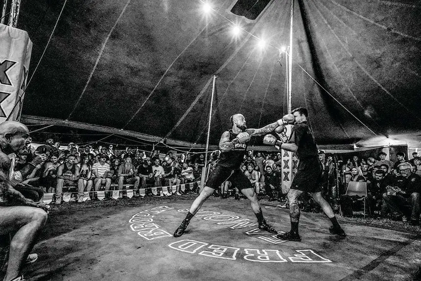 BAD IDEA: My father suggested I earn quick money at the show by taking on a Brophy Boxing tent fighter. Not his best advice.