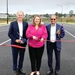 IT’S OPEN: Mayor Harding with Springfield City Group’s Bob Sharpless and Maha Sinnathamby.
