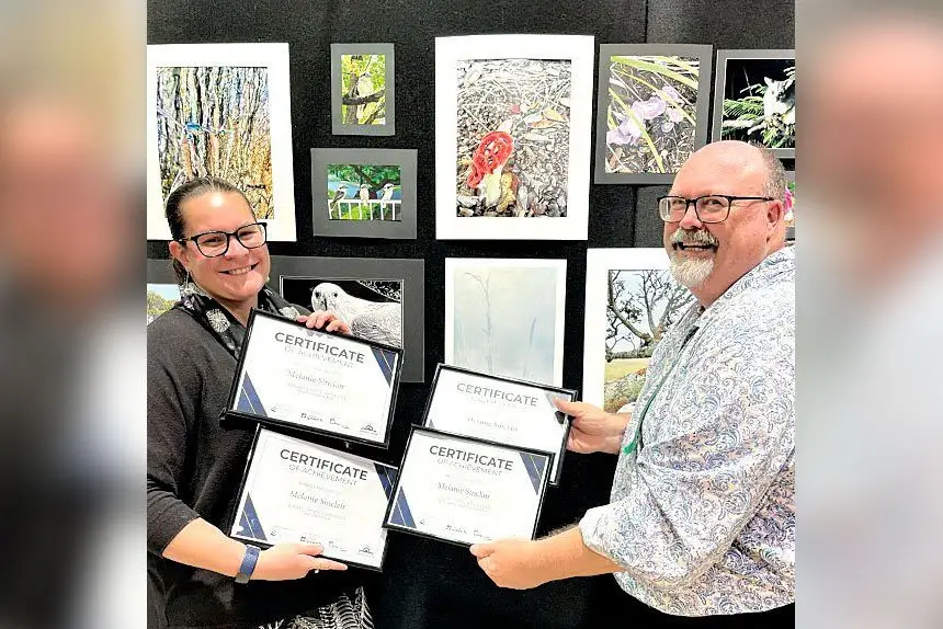 Open Champion Photography Mel Sinclair with her awards presented by Glen Smith.