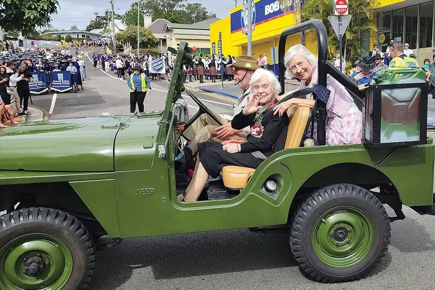 THANKS OLIVE: Ipswich showed its great respect to Olive Pugh who was joined by her daughter Robyn at the ANZAC Day parade.
