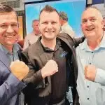 SUPPORTER Steve Mallet is a strong supporter of local charity groups he is pictured at a recent Men of League luncheon with boxer Geoff Horn