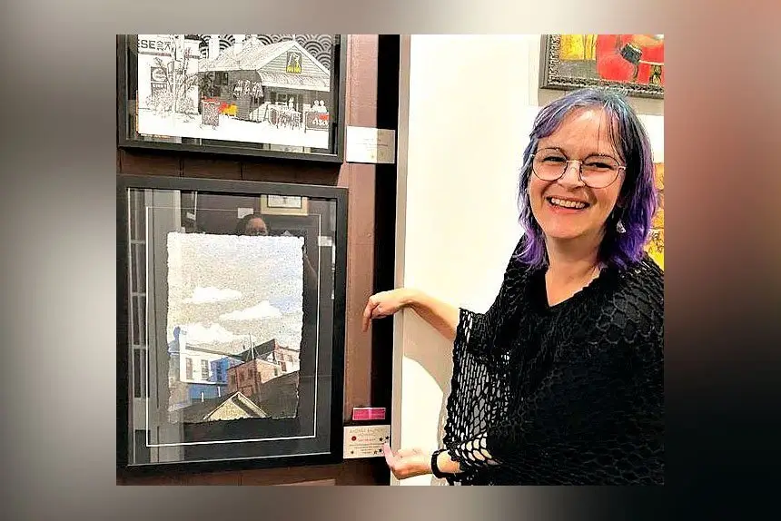 Andrea Baumert Howard with her highly commended artwork ‘Out he Back’