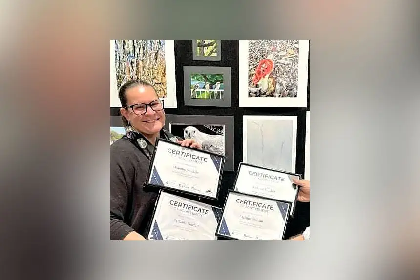 Mel Sinclair with her awards. 