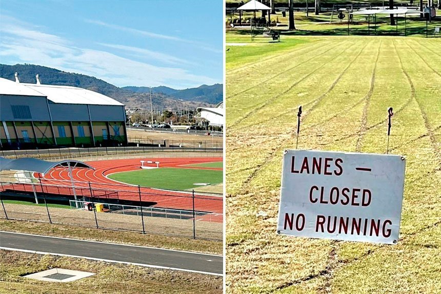 POOR COMPARISON: Tamworth’s athletics track is state of the art, while Ipswich’s track is a failure despite the best efforts of the local athletics club.
