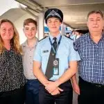 PROUD FAMILY: Just graduated police officer, Liam Keady with his mum, Miranda Robson, brother Sean and dad Peter Keady.