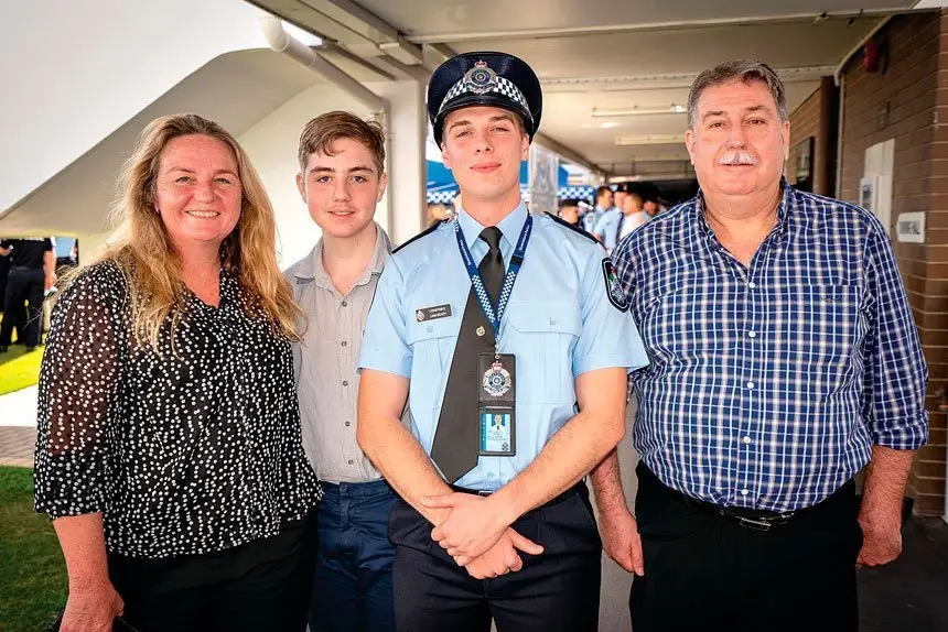 PROUD FAMILY: Just graduated police officer, Liam Keady with his mum, Miranda Robson, brother Sean and dad Peter Keady.
