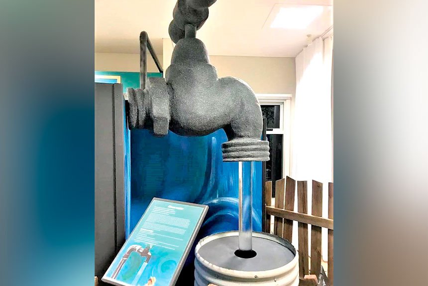 The big tap created by Eva Fritz as part of the installation.