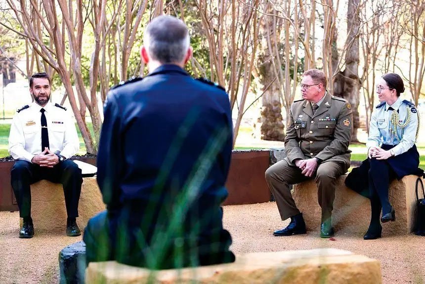 UNDERSTANDING: Chief of Air Force Air Marshal Robert Chipman meets with Indigenous Elders and current serving members at the Royal Military College - Duntroon Yarning Circle, Canberra.