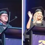 FUTURE LEADERS: Former Ipswich school students, Amy Freer and Jay Stevens took centre stage at the Ipswich Civic Centre last week as valedictorians of their respective UniSQ cohorts.