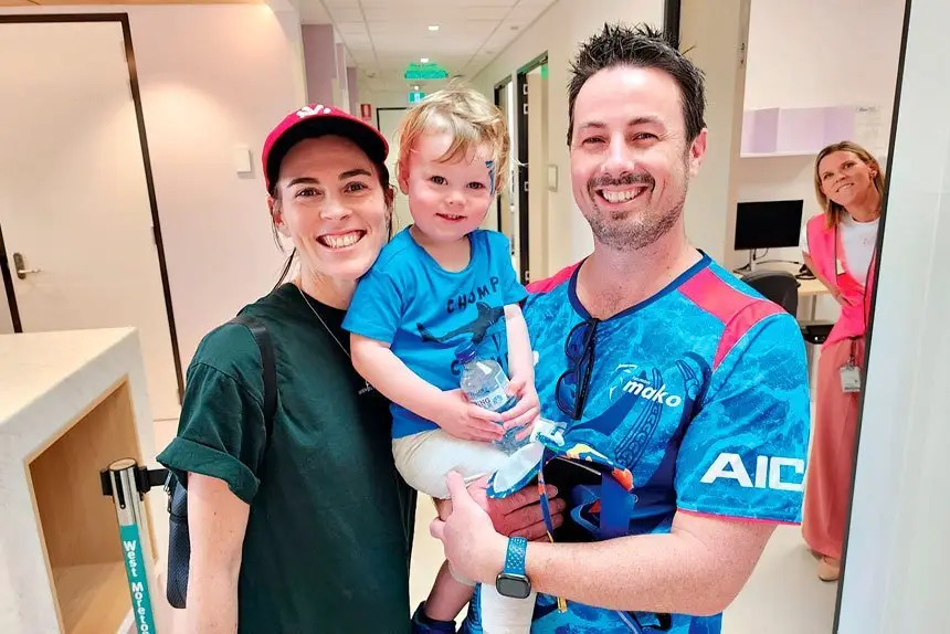 GREAT NEWS: Ripley family, Francesca, Harry and Tim O’Connell loved the look of their new hospital.