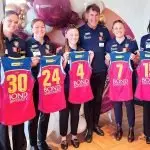 NEW PLAYERS: Courtney Murphy, Jade Pregeli, Caitlin Wendland, Elle Hampson and Poppy Boltz with coach Starcevich.