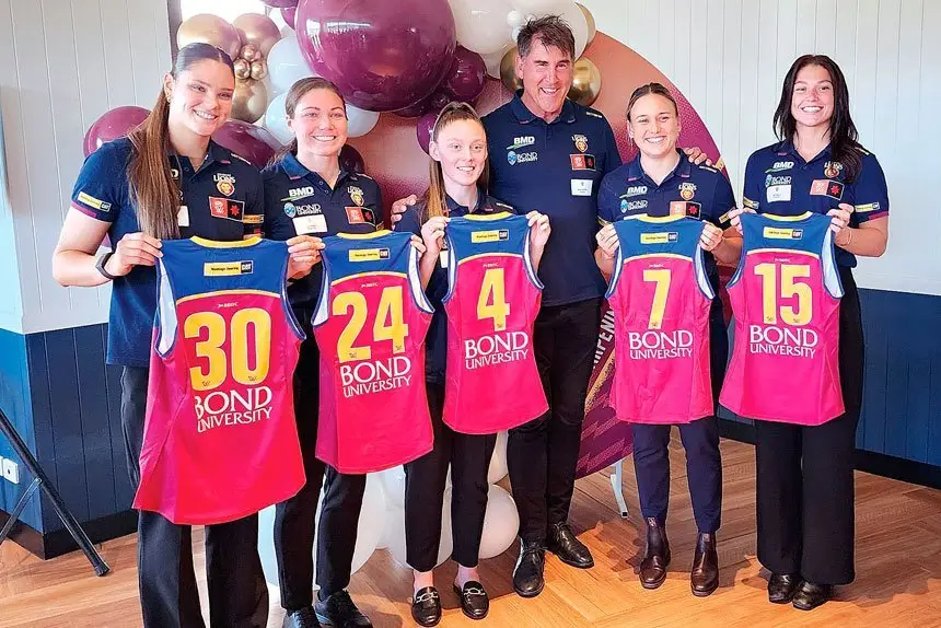 NEW PLAYERS: Courtney Murphy, Jade Pregeli, Caitlin Wendland, Elle Hampson and Poppy Boltz with coach Starcevich.
