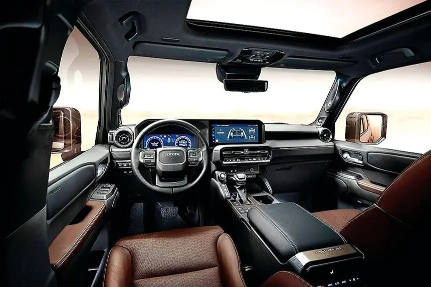 The cockpit for the new Toyota LandCruiser provides fingertip control.