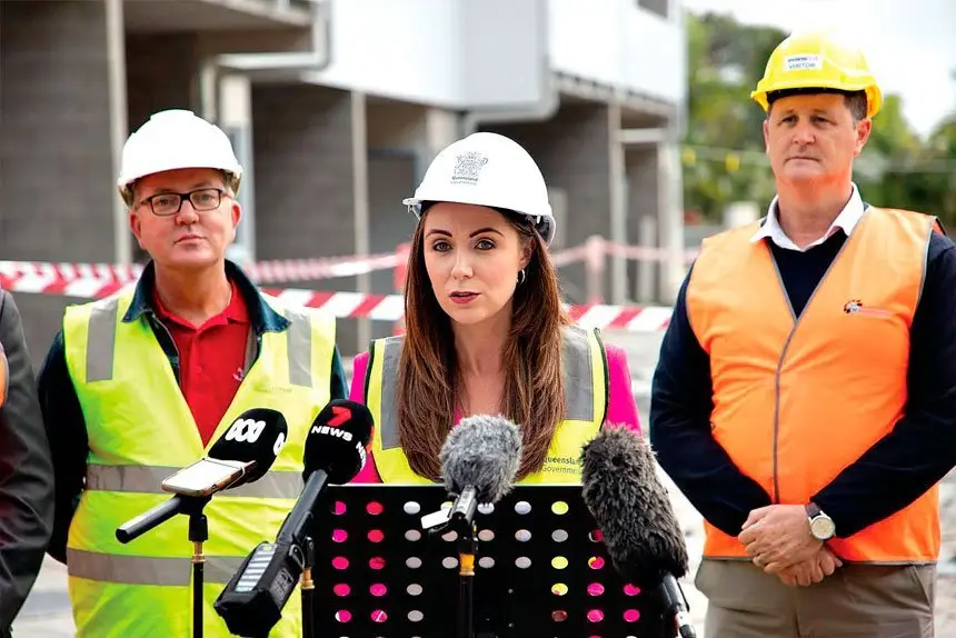 UNDER PRESSURE: Queensland Housing Minister Meaghan Scanlon fronting the press.