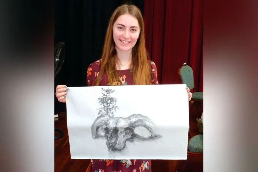 Abigail Lawrence with her still life drawing. 