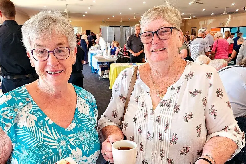Stephanie Beach and Marj Nowlan enjoy a Devonshire tea at the Expo.