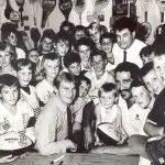 FOOTY HERO: Allan Langer and Sam Backo meet the fans. Getting Langer’s signature was always big for the fans.