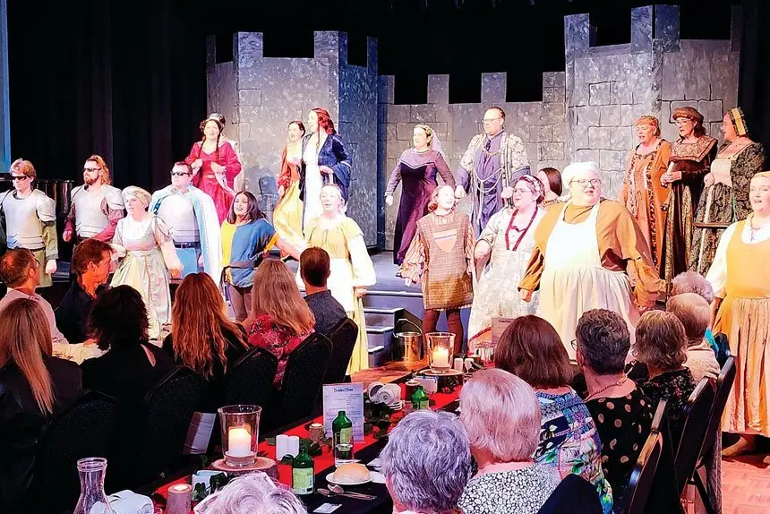 LARGE CAST: In all 31 take to the stage to perform “Oh, What a Knight”.