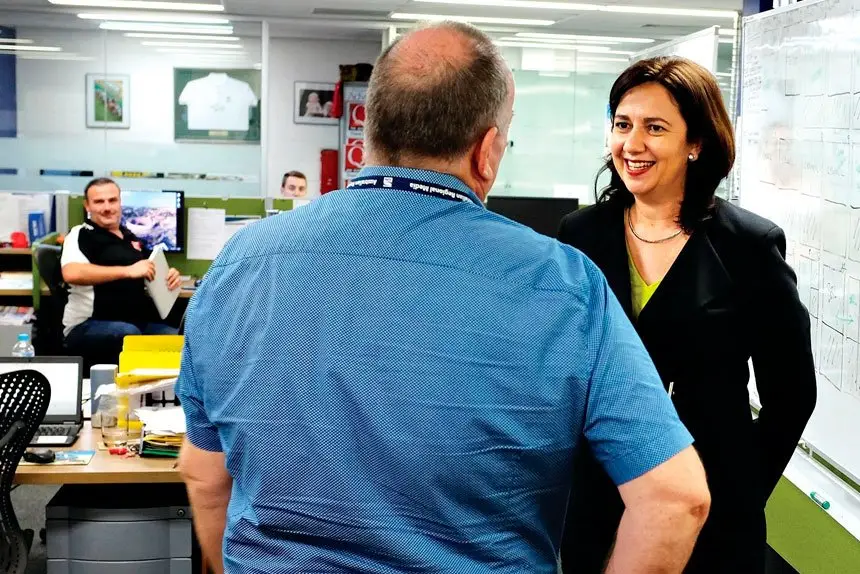 NEWSROOM VISIT: In 2016 the Premier called in to say hello to myself and the QT newsroom staff.