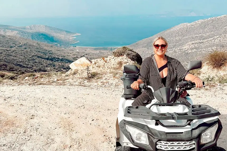 OFF ROAD: Grabbing an ATV is a good way to tour Ios, unless of course it catches fire.