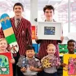 READY TO SHOW: Students from Ipswich Grammar with their artworks.