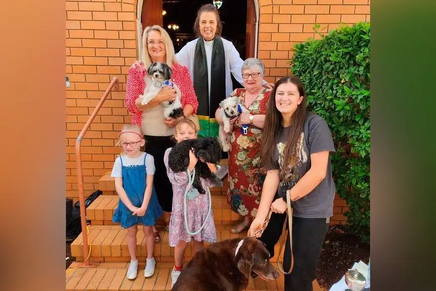 BLESS YOU: Rev Lorraine Lynch with some of the special guests for her Sunday service.