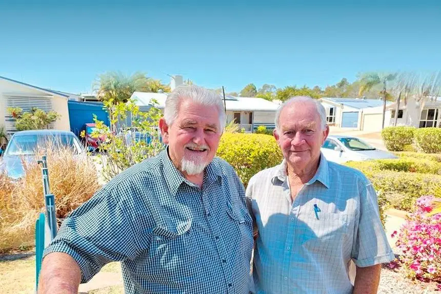 HERE TO HELP: Roger Marshall with QMHOA committee member, Noel Wright, spoke about their group at the Redbank Palms Expo recently.
