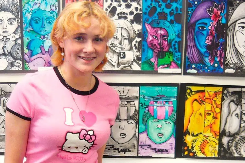 Jamiee Pittard with her work ‘Overgrown’ 3. Kaitlyn Webster at the exhibition