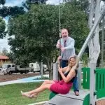 Councillors Paul Tully and Nicole Jonic get into the swing of things at Richardson Park.