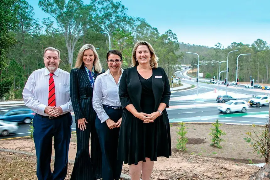 Enjoying the new roads are (L-R) Division 2 councillors Paul Tully and Nicole Jonic, Member for Jordan Charis Mullen MP and Ipswich Mayor Teresa Harding.
