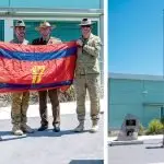 (Left) The 17th at last have their standard back. (Right) The flag is at last returned to its place of pride at Amberley.