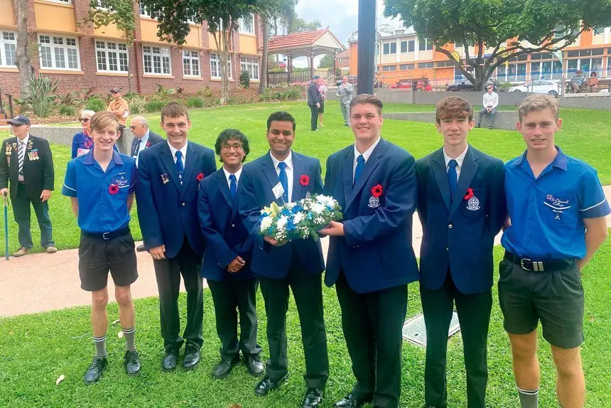 St Edmund’s College defence students prepare to lay a wreath on Remembrance Day.