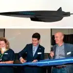 Cutting the ribbon are Mayor Teresa Harding, Hypersonix CFO Matt Hill and Hypersonix co-founder, CTO and head of engineering Michael Smart.