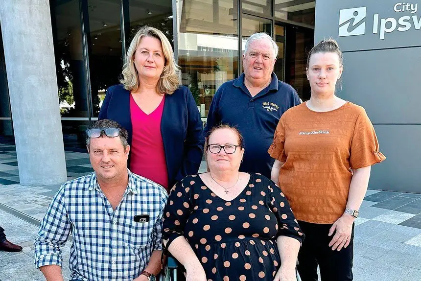 Chad Hayes, Tracey Butler, Garry Butler and Michelle Filippi with Ipswich Mayor Teresa Harding.