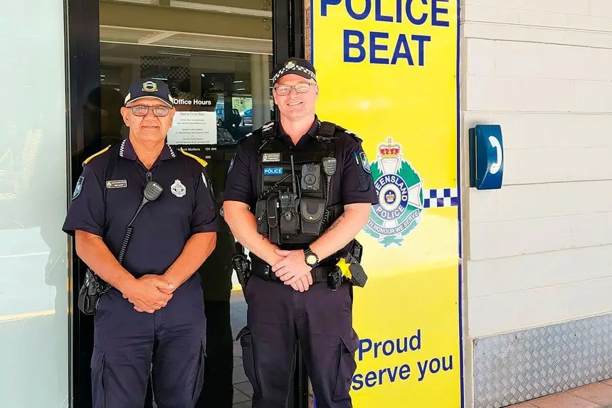 Snr Const Adrian Solah (right) with Rex Gavet.