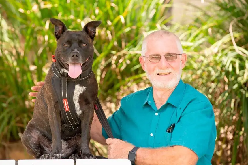 Ken McLeod and his Staffy Tia