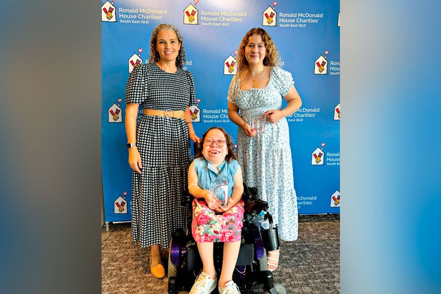 RMHC SEQ CEO Emma Thompson (left) with Charlie Bell Scholarship recipients - Sophie Nance of Springfield Lakes (middle) and Sophie Wagner of Toowomba.