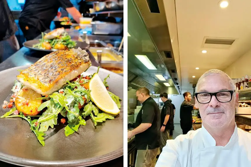 Barramundi is sourced from the Northern Territory. (Right) Head chef Neil Smith.