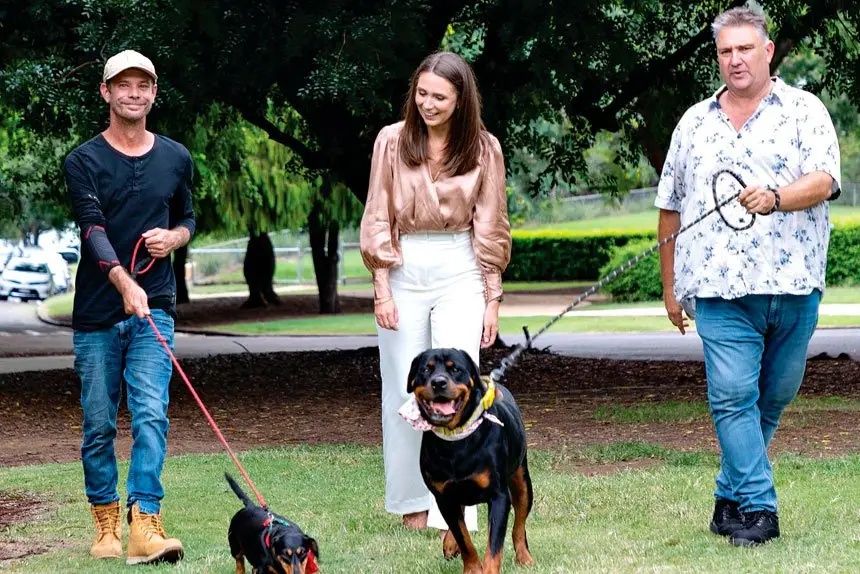 Kym, left, meets with Housing Minister Meaghan Scanlon, centre