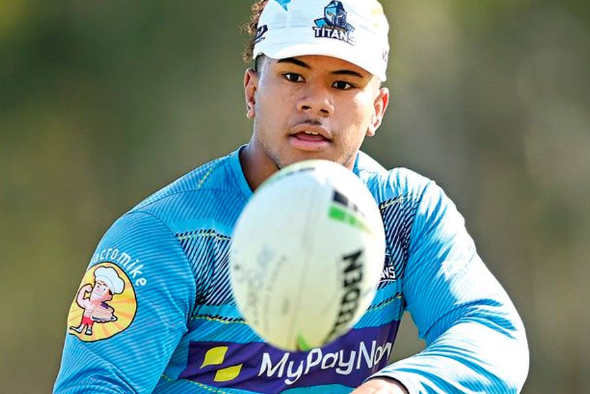 Josiah Pahulu during a Gold Coast Titans NRL training session at IKON High Performance.